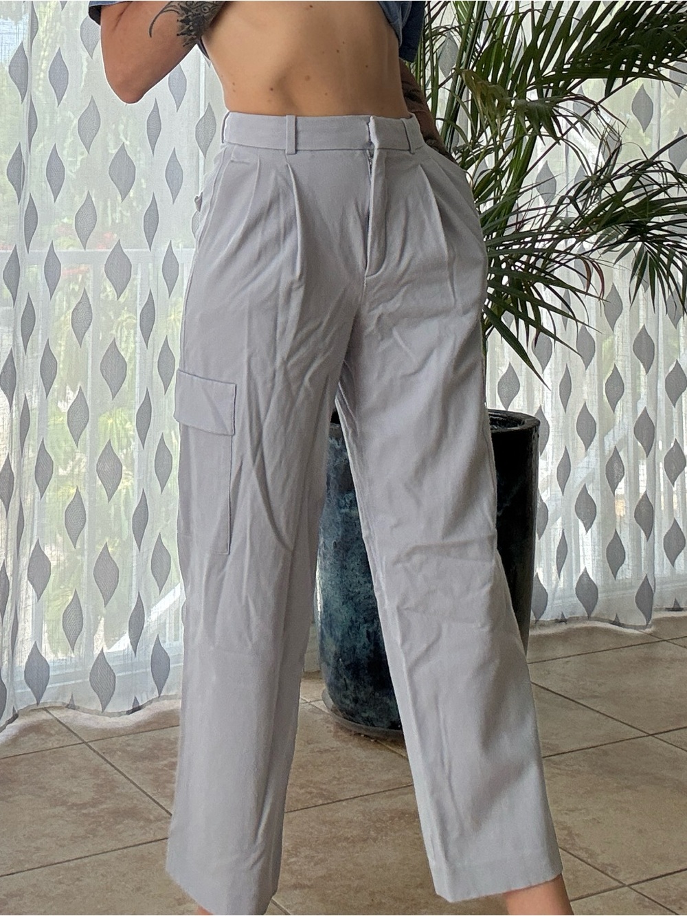 Babaton Light Gray Straight-Leg Cargo Pants
